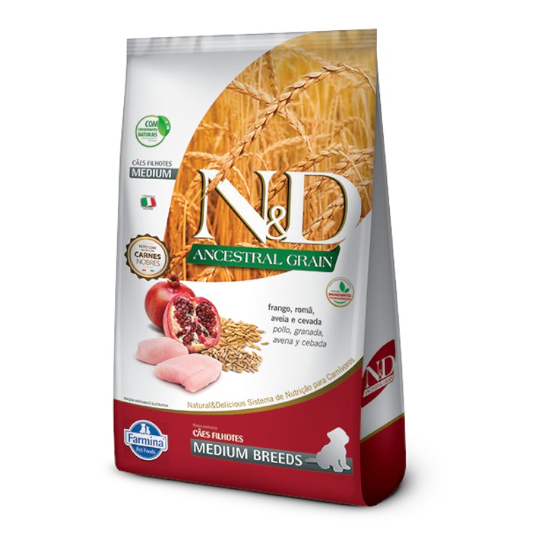 N&D Ancestral Grain Cachorros Razas Medianas Pollo y Granada